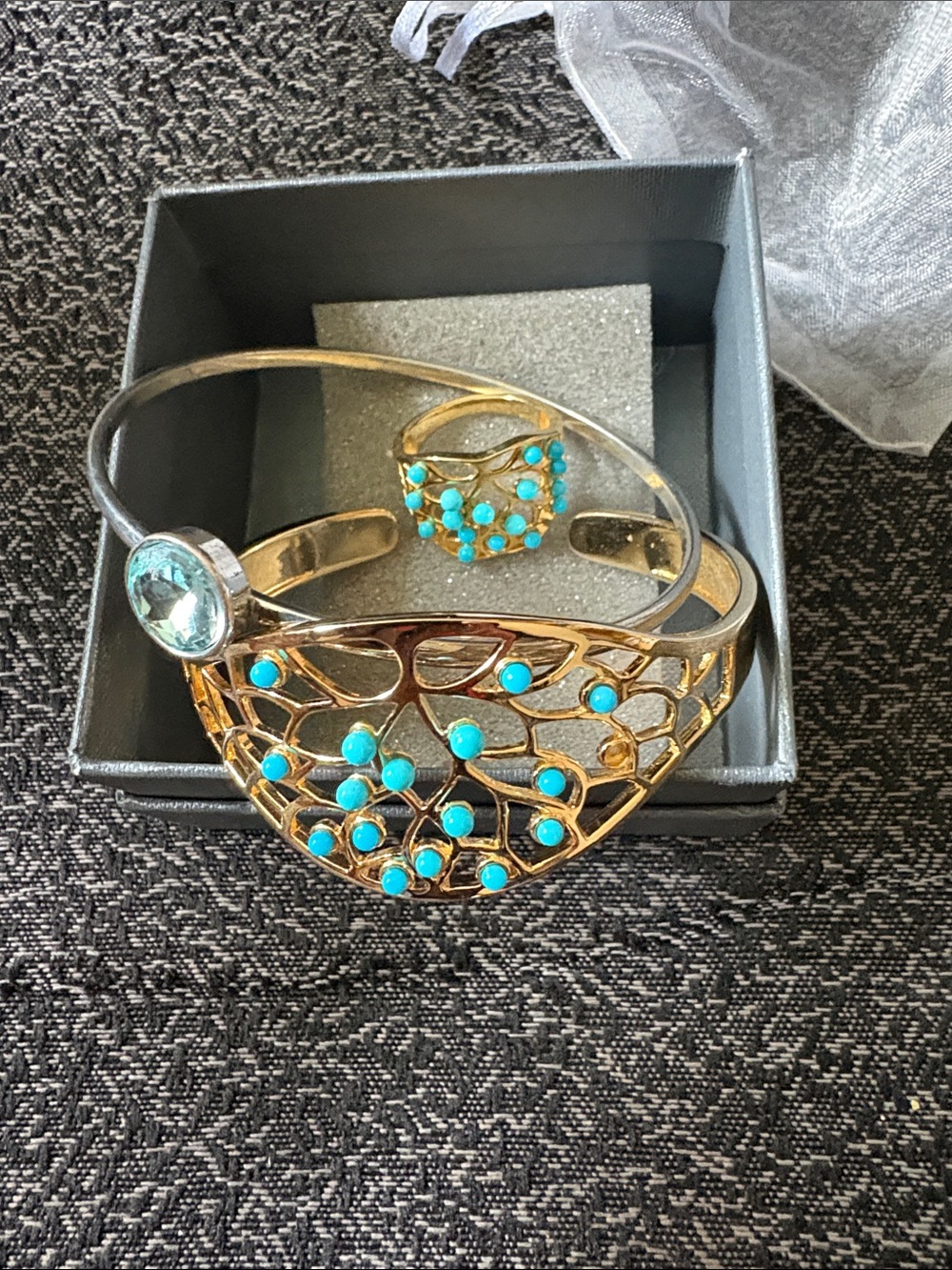 Gold-Tone Turquoise Accent Bracelet Set